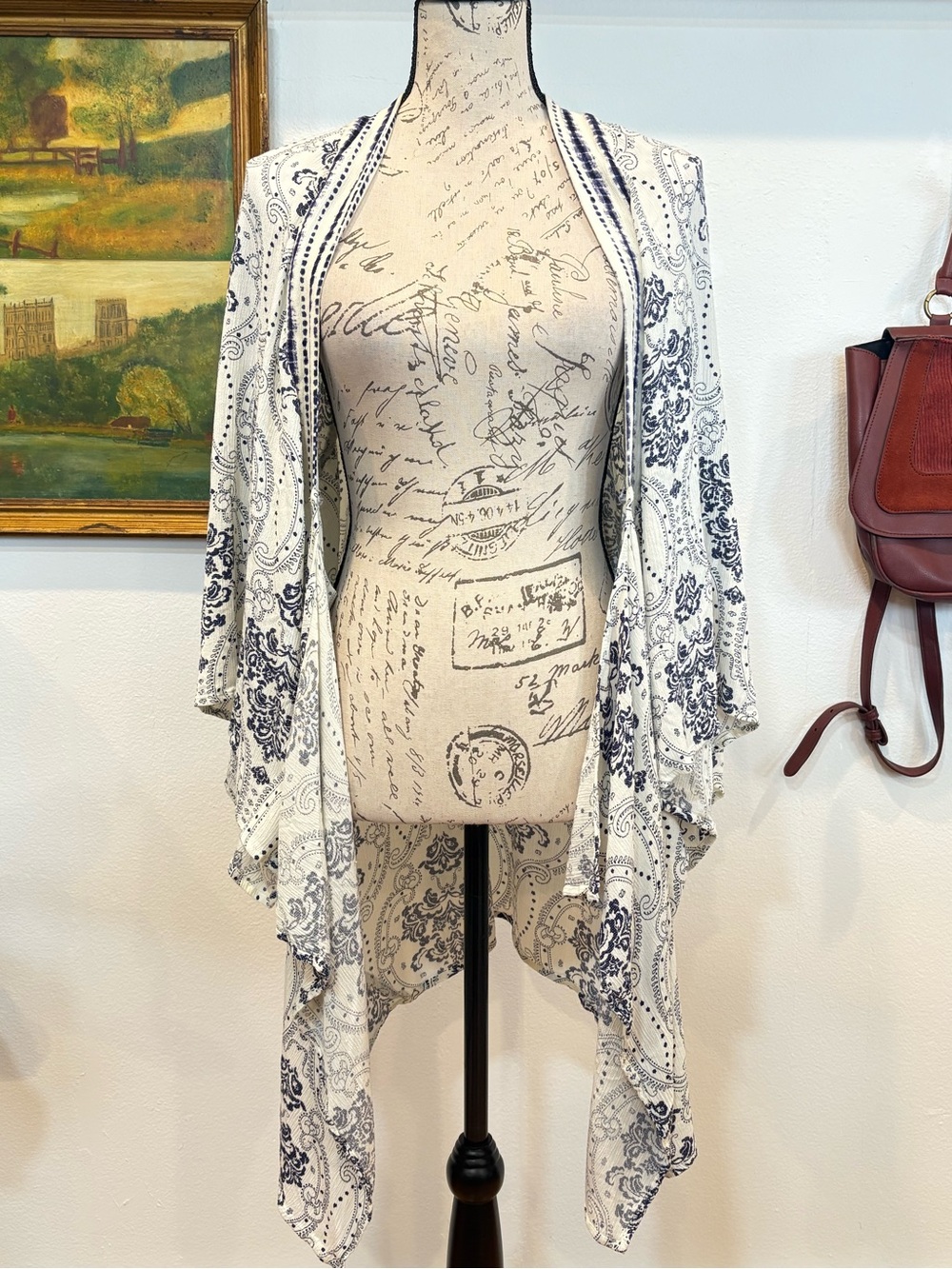 Willow Root Paisley Boho Duster Kimono Open Front Large